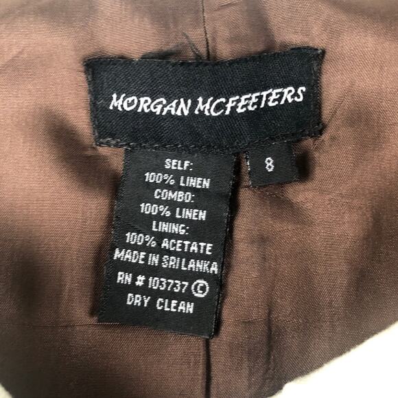 Morgan Mcfeeters brown/white linen dress 8 - Picture 8 of 9